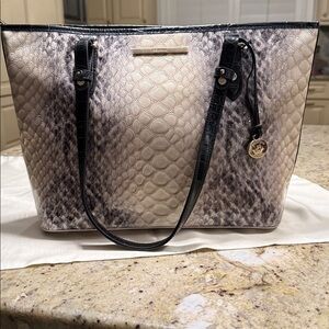 Brahmin Black and Cream Snake Print Tote